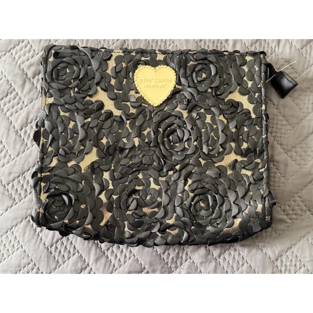 Betsey Johnson Black Rose Clutch Evening Bag